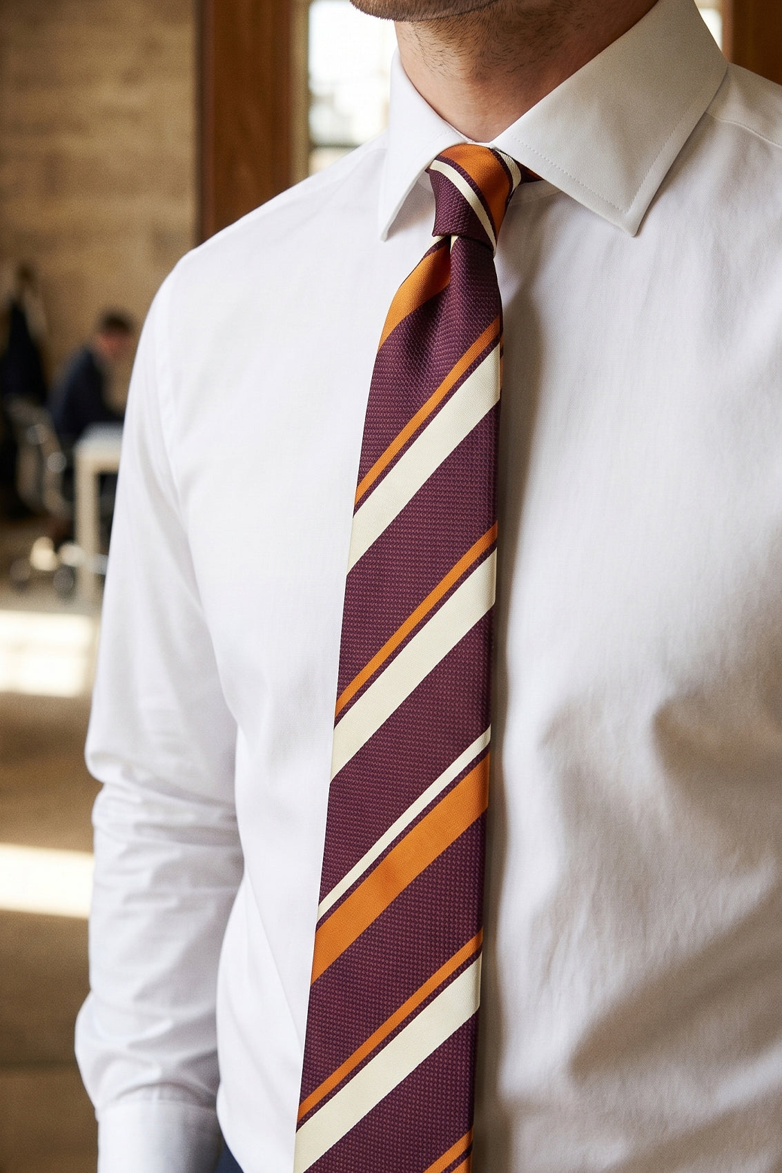 Broad Stripe Red White Orange tie with bold design, perfect for weddings, formal events, and office wear.