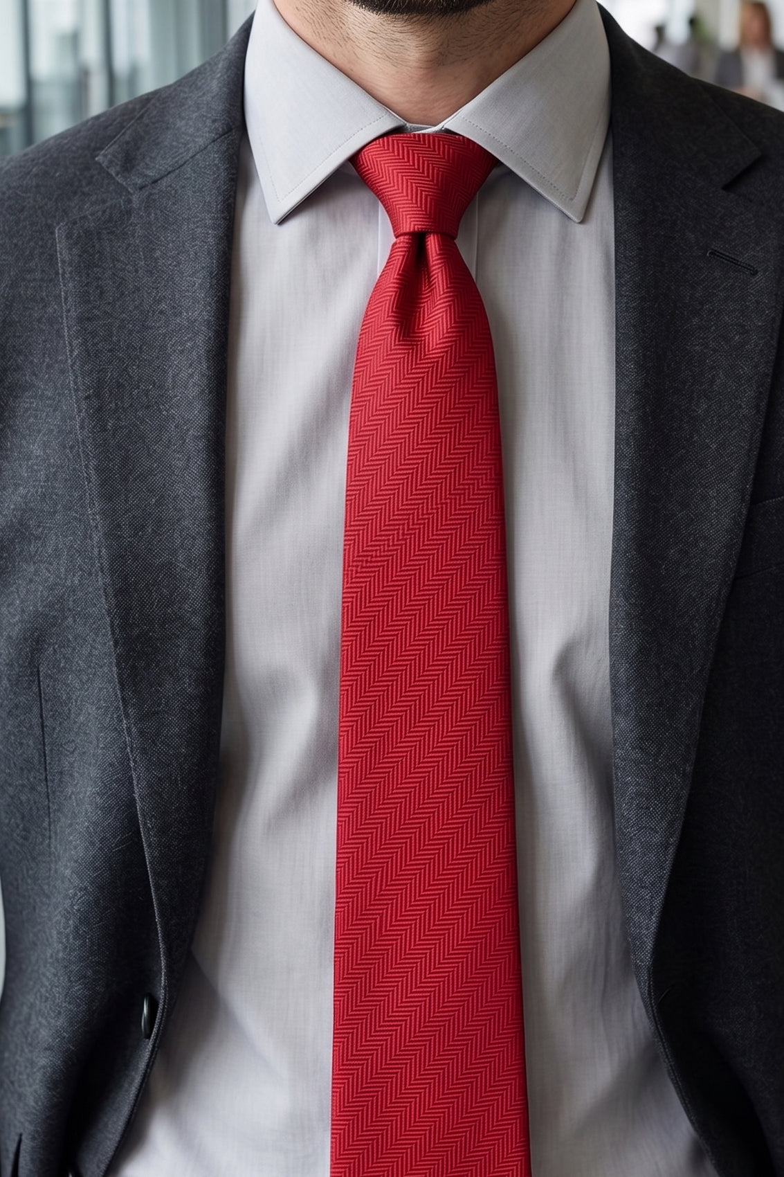 Red Self Stripe tie with bold design, ideal for weddings, office wear, and formal occasions.