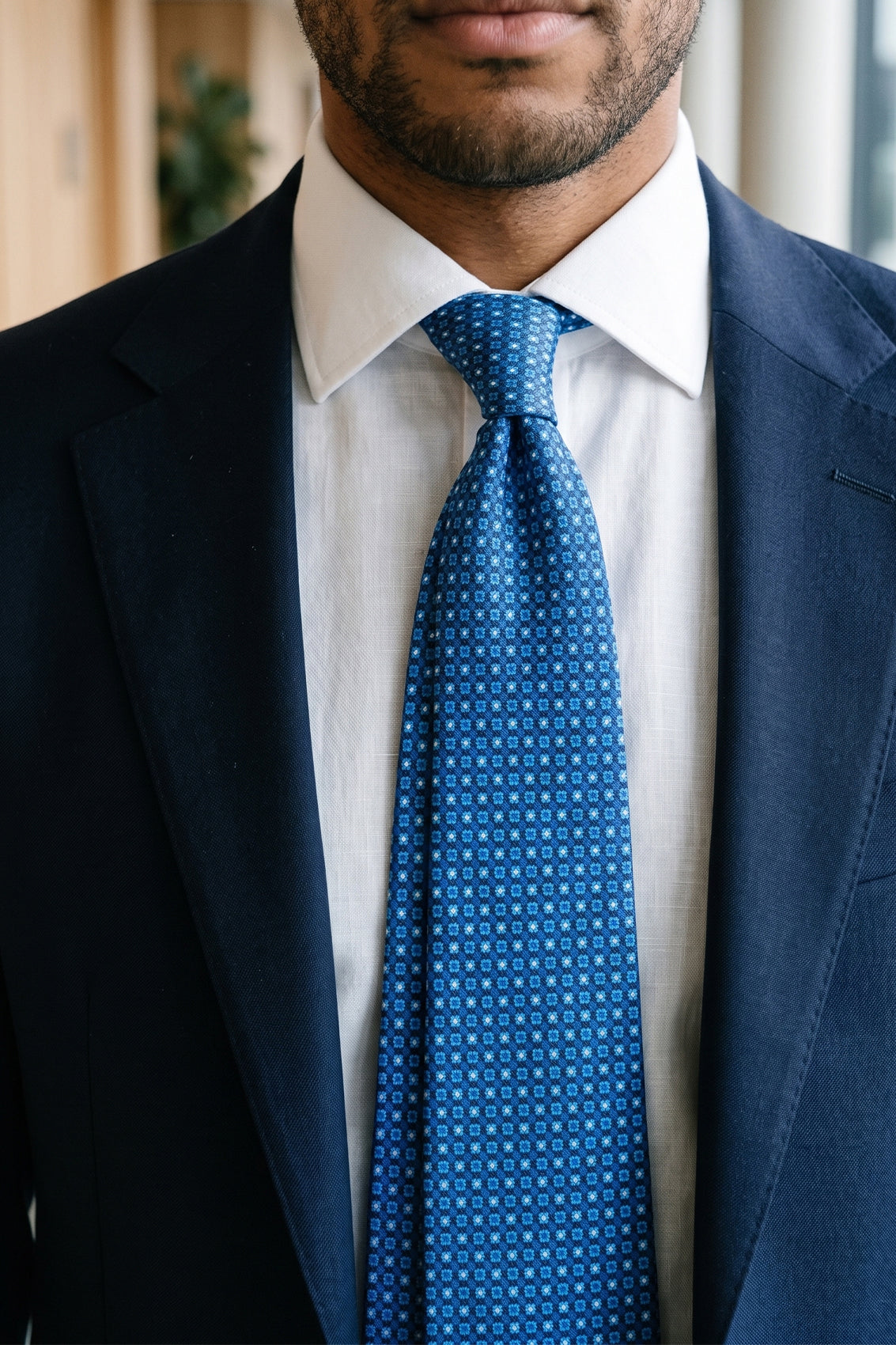 Arthur Navy tie with geometric print, ideal for weddings, formal events, and special occasions.