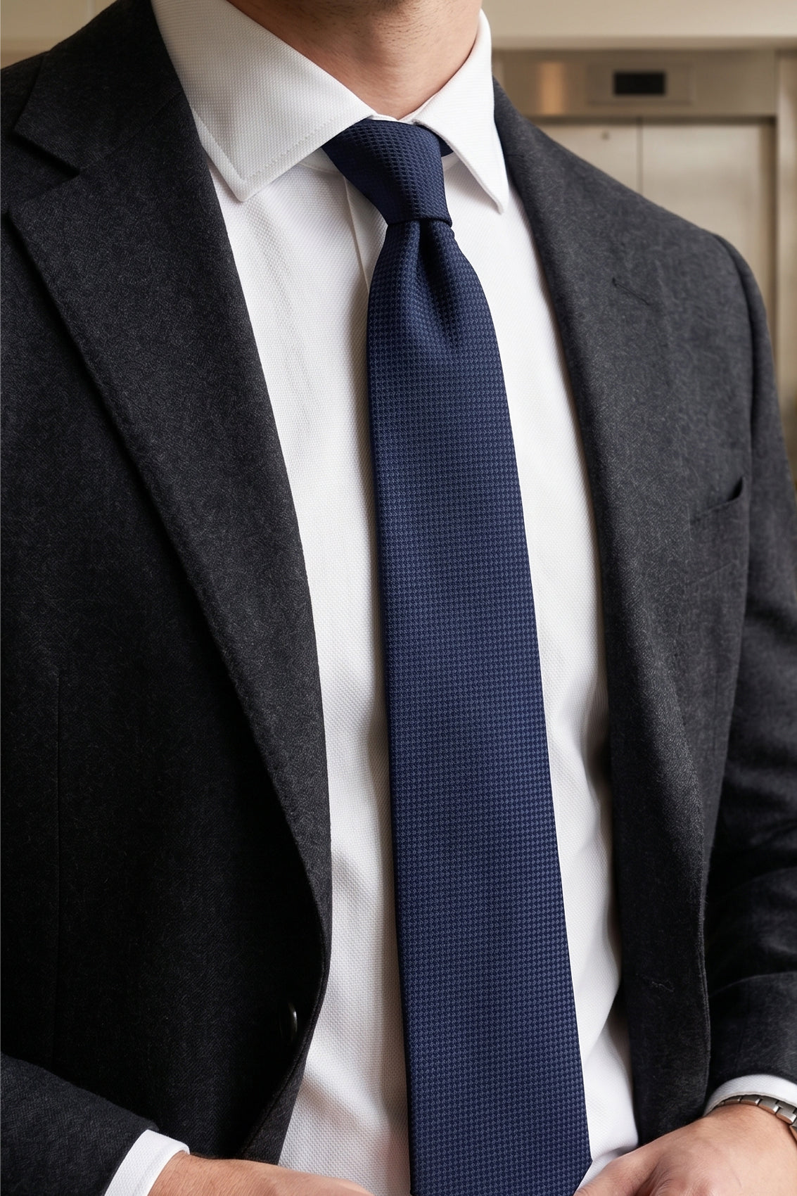 Navy Texture tie with refined design, perfect for weddings, office wear, and formal occasions.