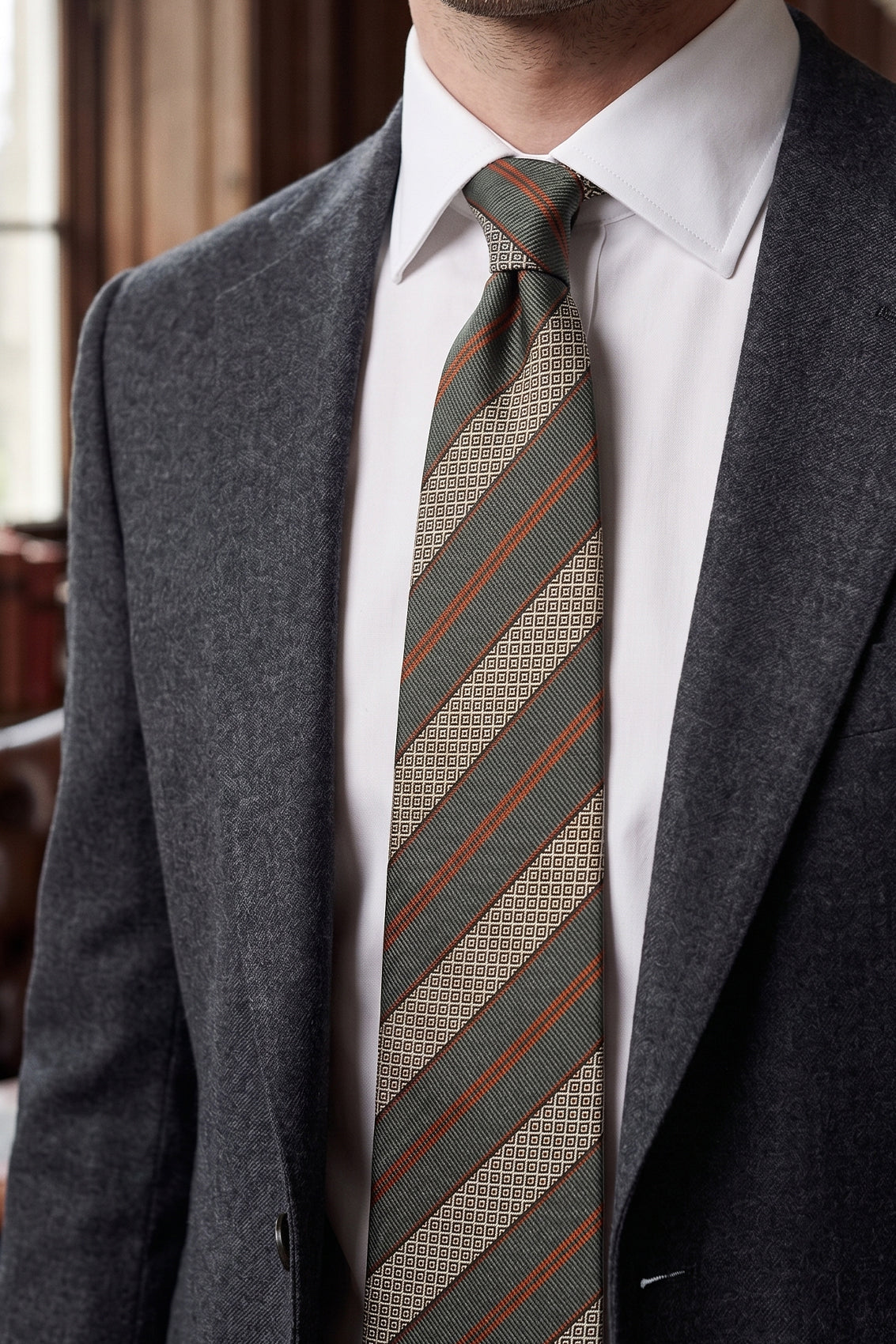 Oswin Hyde Vintage Green Stripes ties for men. Designed with classic green stripes, made from premium material to elevate your style.