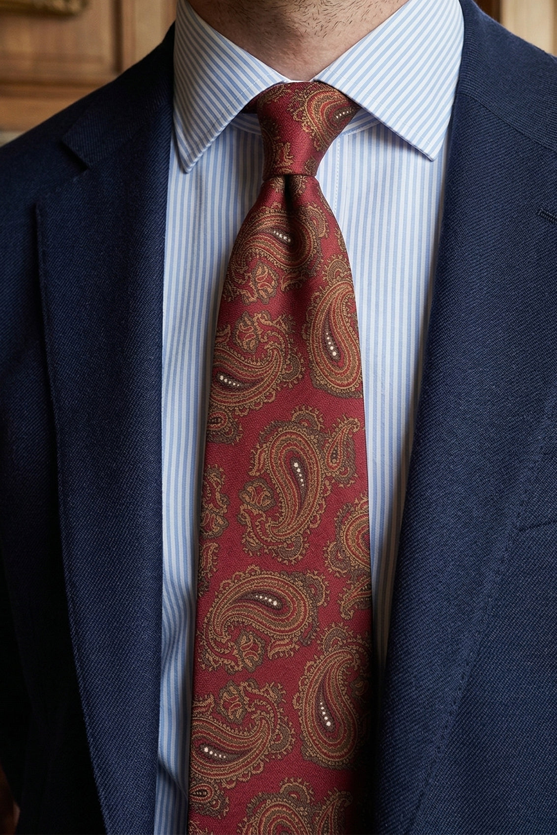 Red Copper Paisley ties for men. The vibrant red and copper hues, combined with intricate paisley patterns, make this tie perfect for any formal or semi-formal event.