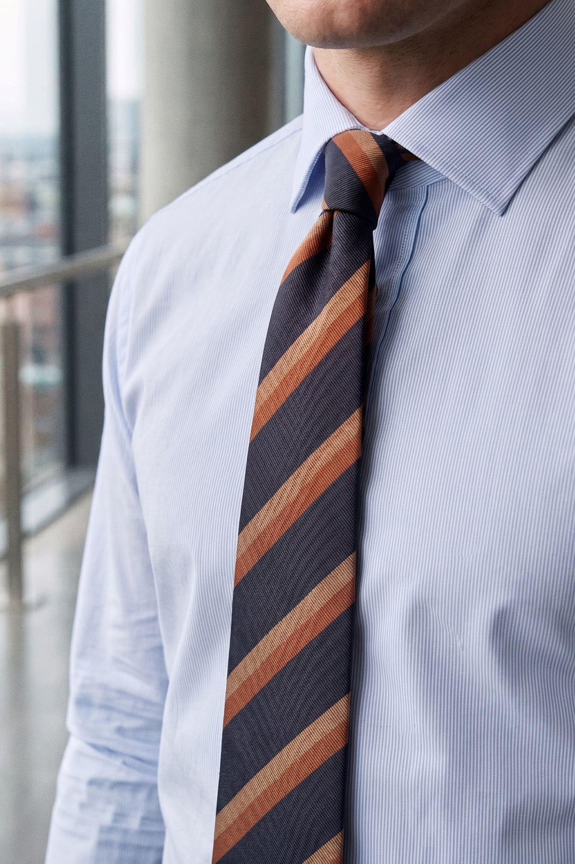  League Navy Stripes tie for men, designed with a classic and sophisticated navy stripe pattern. 