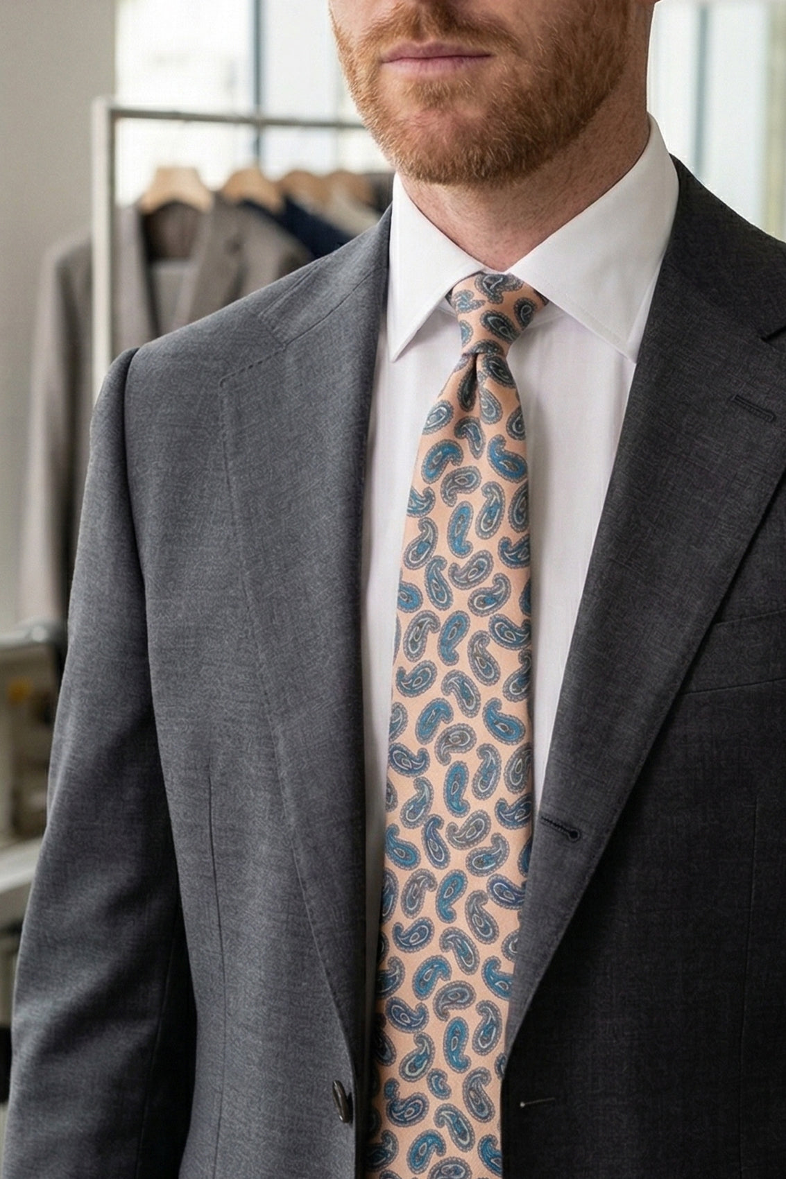 Paisley Champagne tie with sophisticated design, perfect for weddings, office wear, and casual events.
