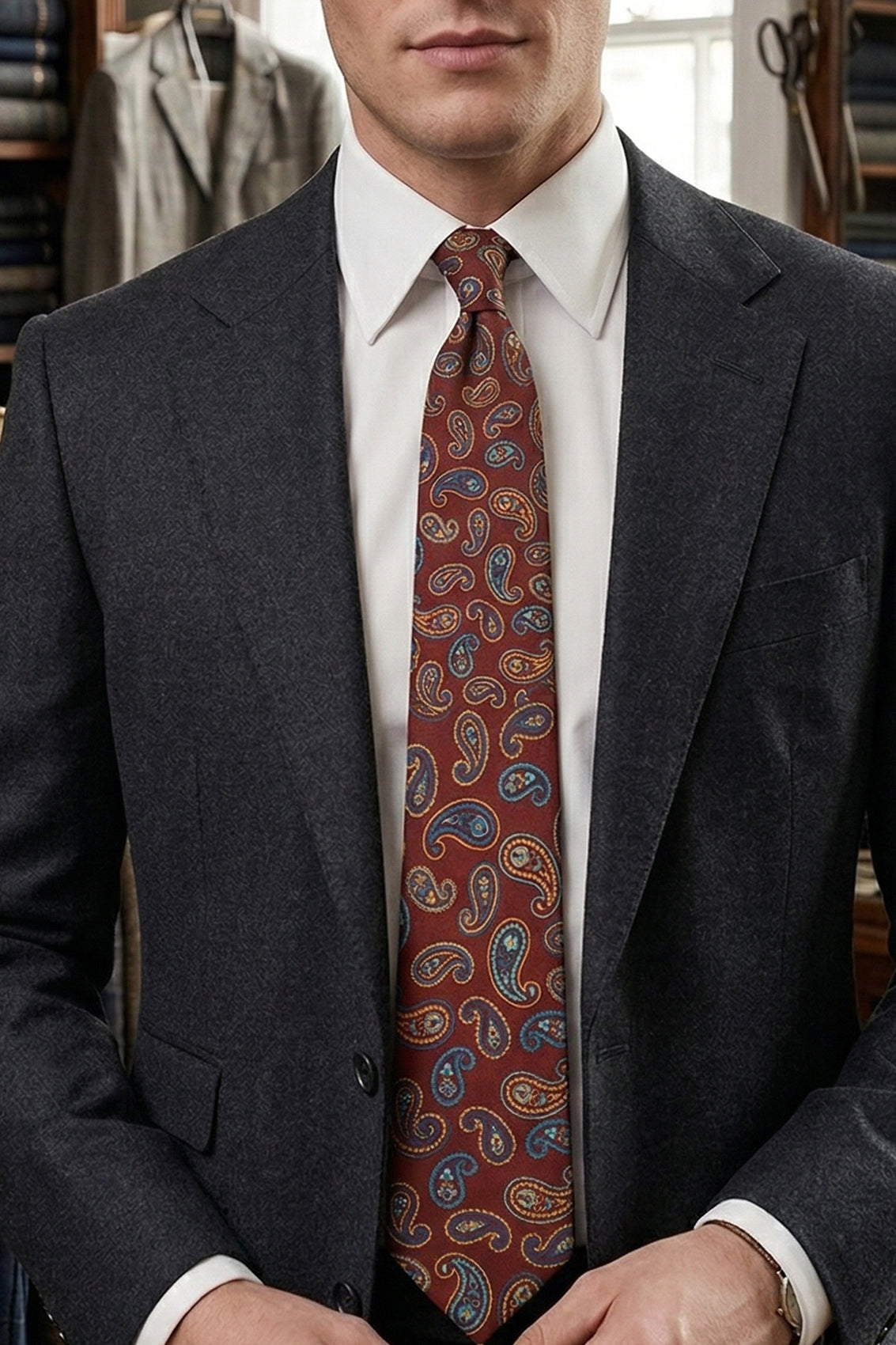 Bordo Paisley Silk Tie with paisley design, offering luxury and sophistication for special occasions.