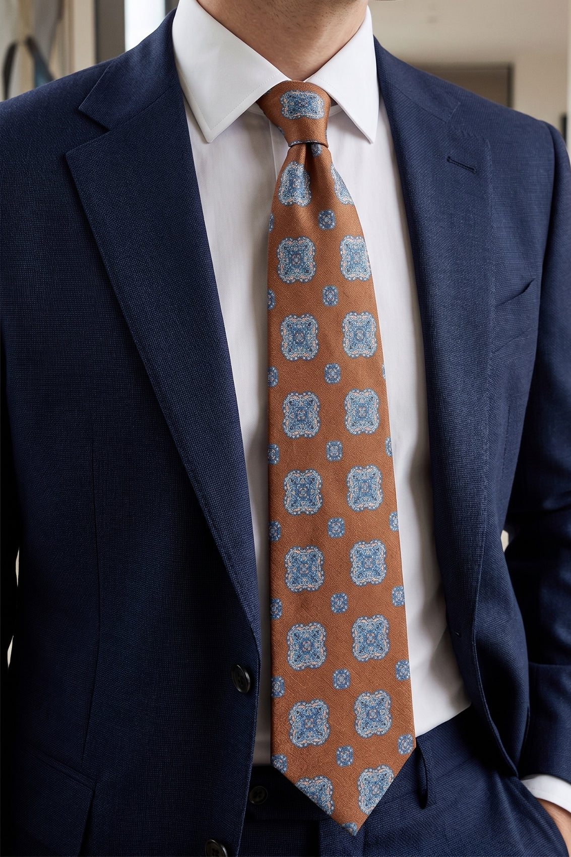 Brown With Vintage Squares necktie featuring a classic square pattern in subtle tones, crafted from premium fabric for a refined and elegant formal style.