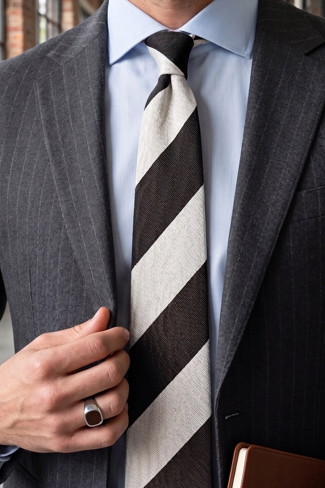 Black White Stripes tie for men, designed to add a bold and elegant touch to your wardrobe. Featuring striking black and white stripes made from high quality materials.