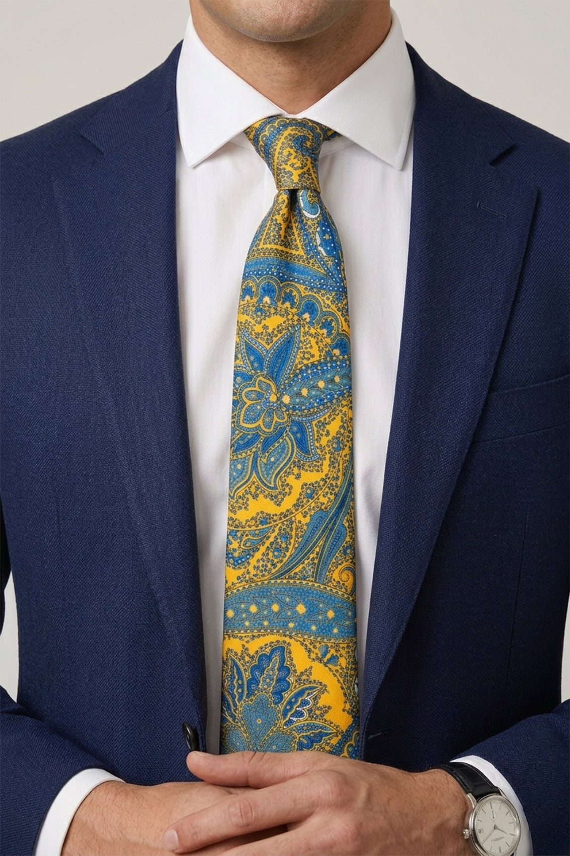 Print Yellow tie with sophisticated design, perfect for weddings, office wear, and casual occasions.