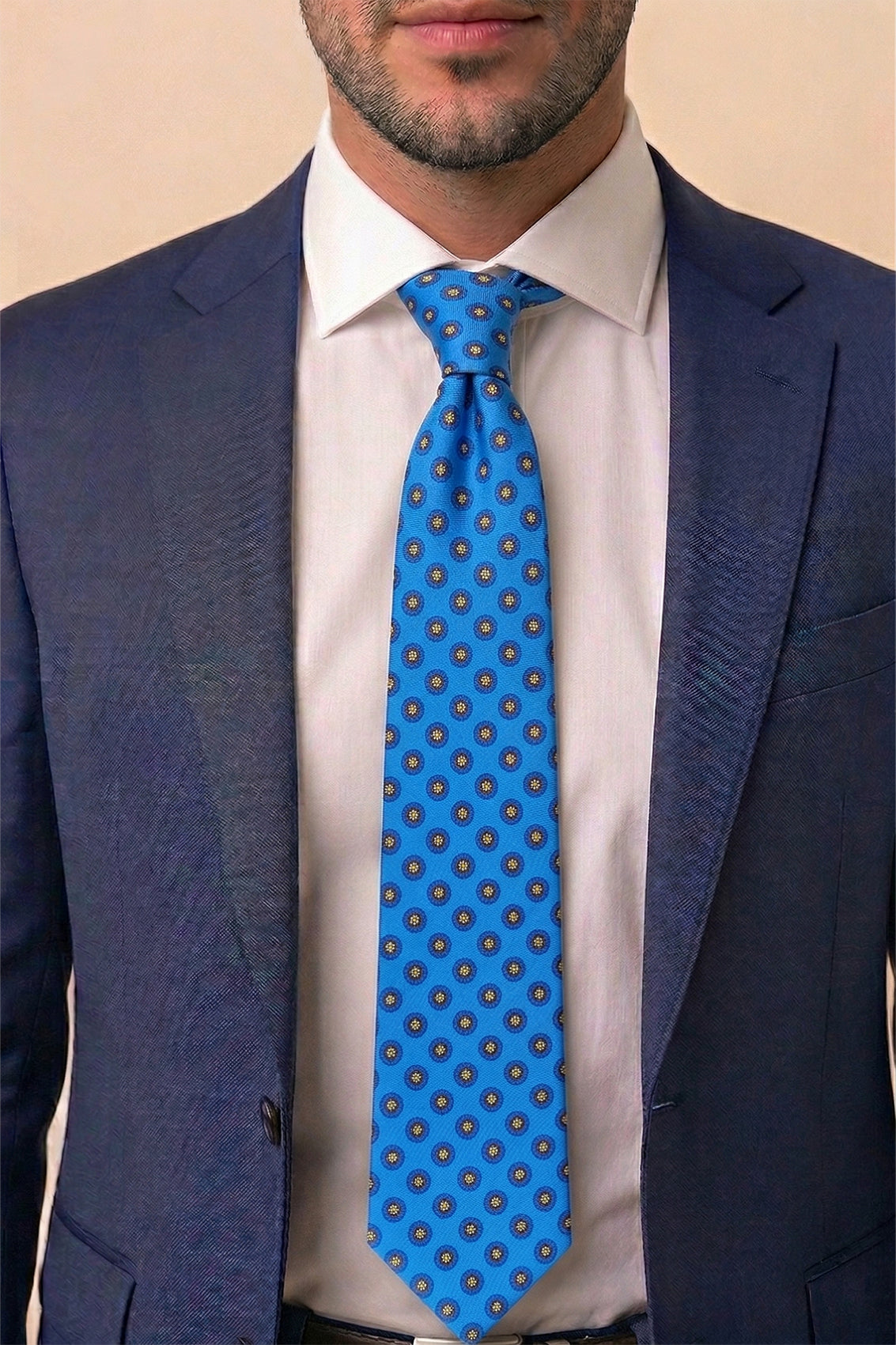 Blue Geometric Pattern Silk Tie with striking design, ideal for weddings, formal events, and smart attire.