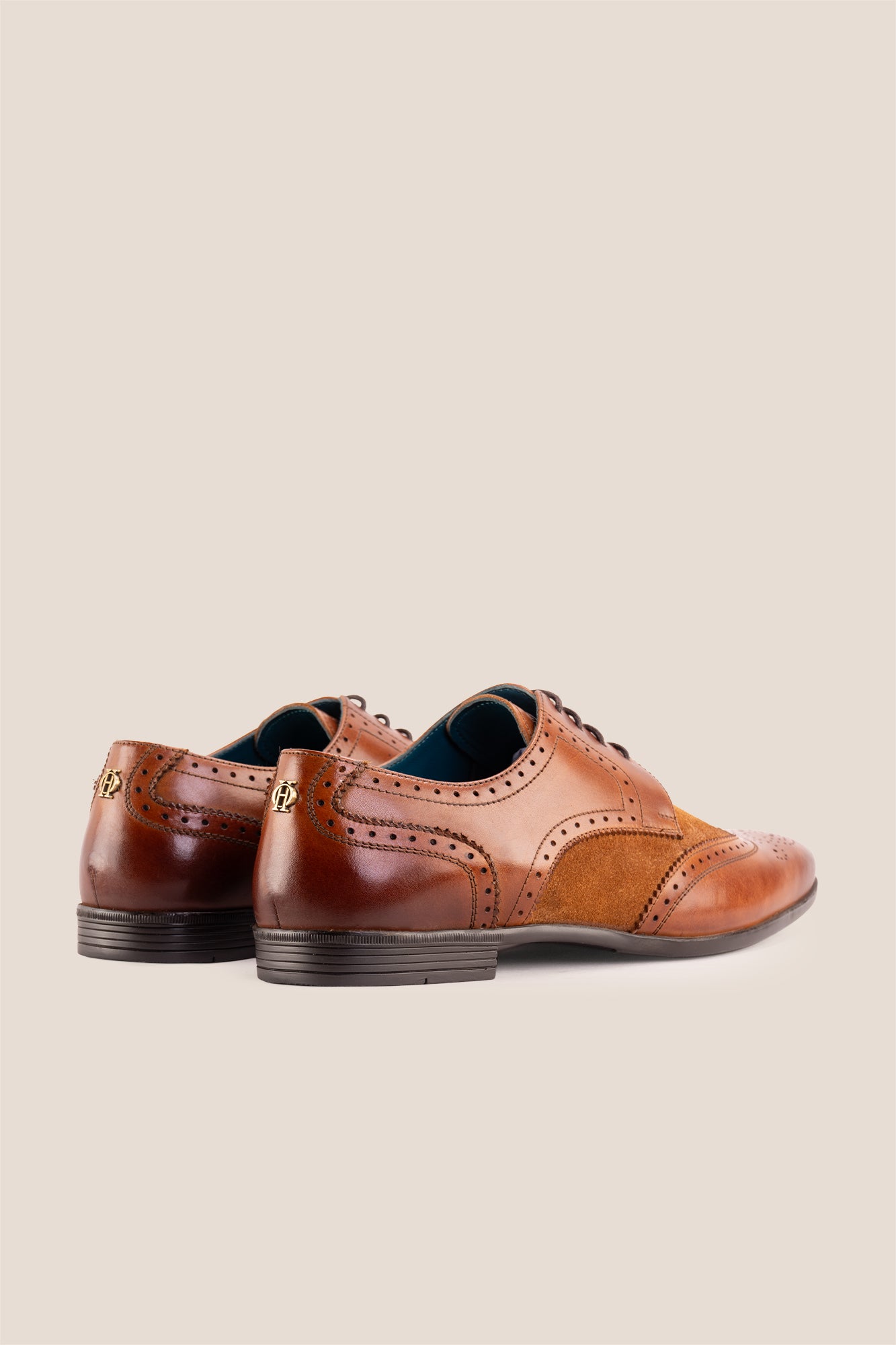 Miller Tan Suede men’s leather and suede brogue shoes with wingtip detailing.