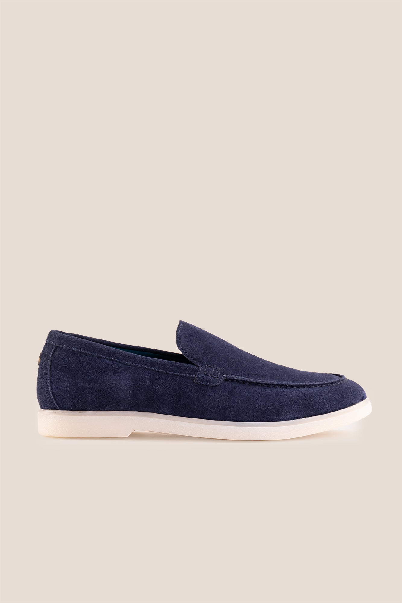 Side view of Oswin Hyde Morgan Navy suede loafers