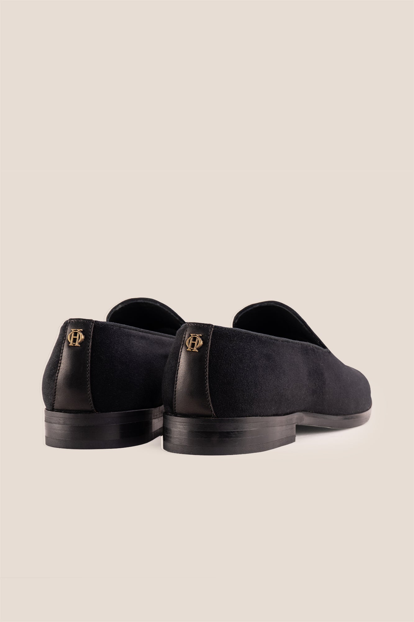 Men's black velvet smoking loafers, the Fraser Black, slip-on dress shoes for black-tie and formal events.