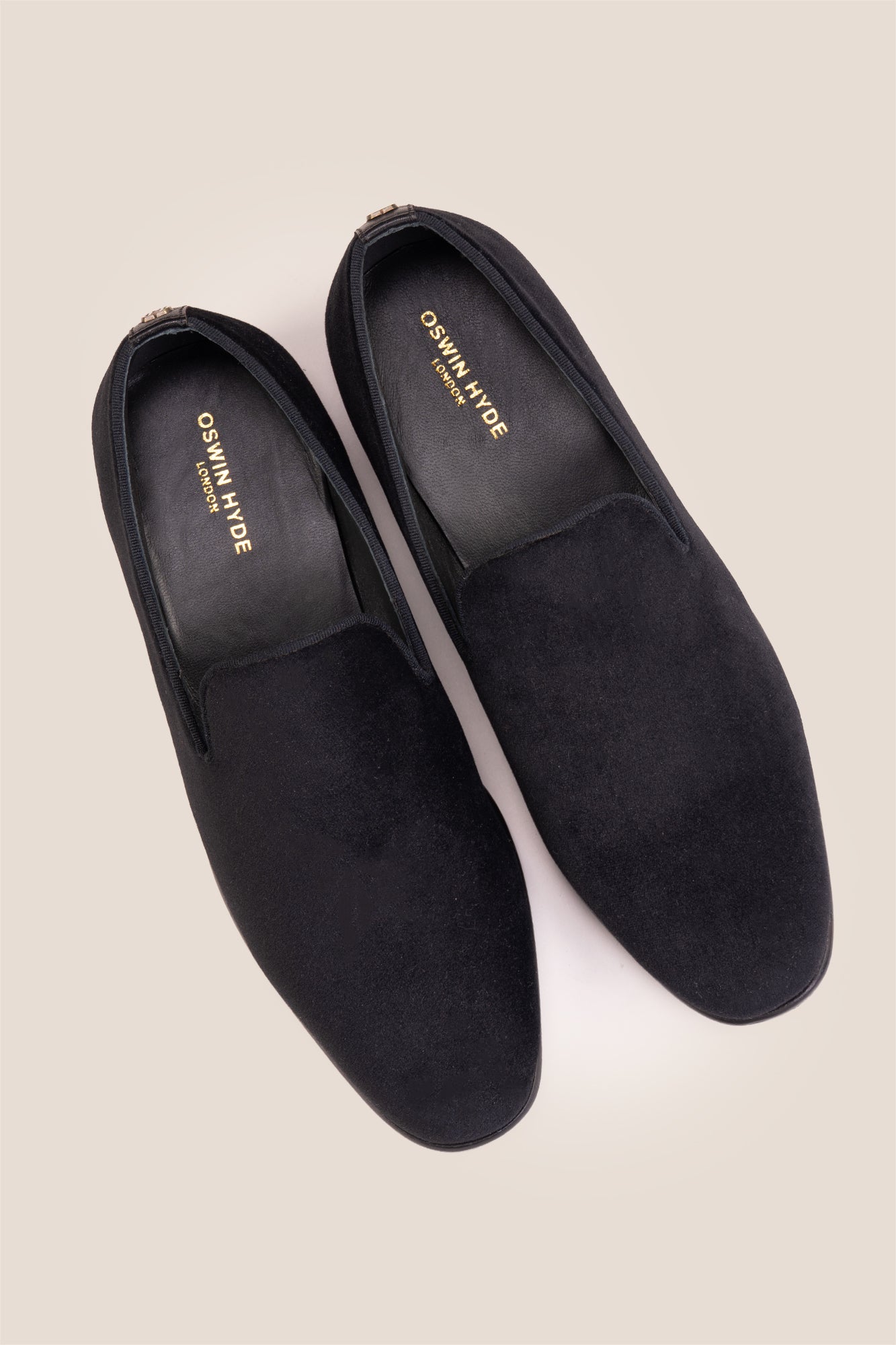 Men's black velvet smoking loafers, the Fraser Black, slip-on dress shoes for black-tie and formal events.