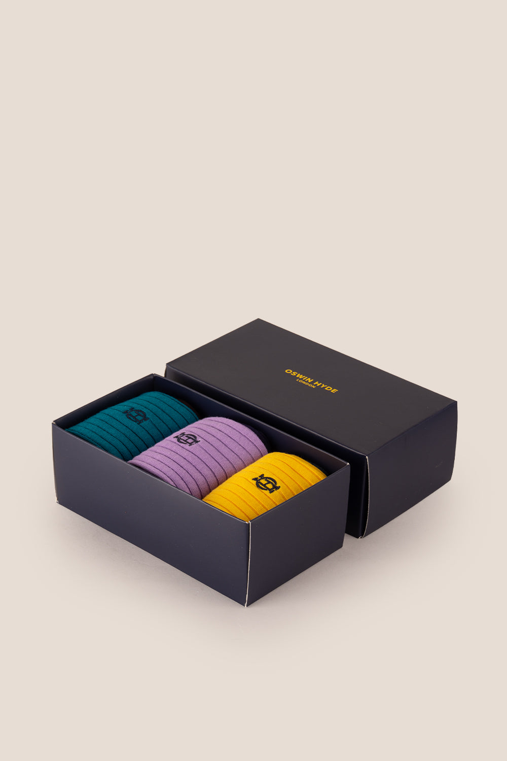 Oswin Hyde Dual Tone three pack socks for men with sophisticated design, packaged for gifting.
