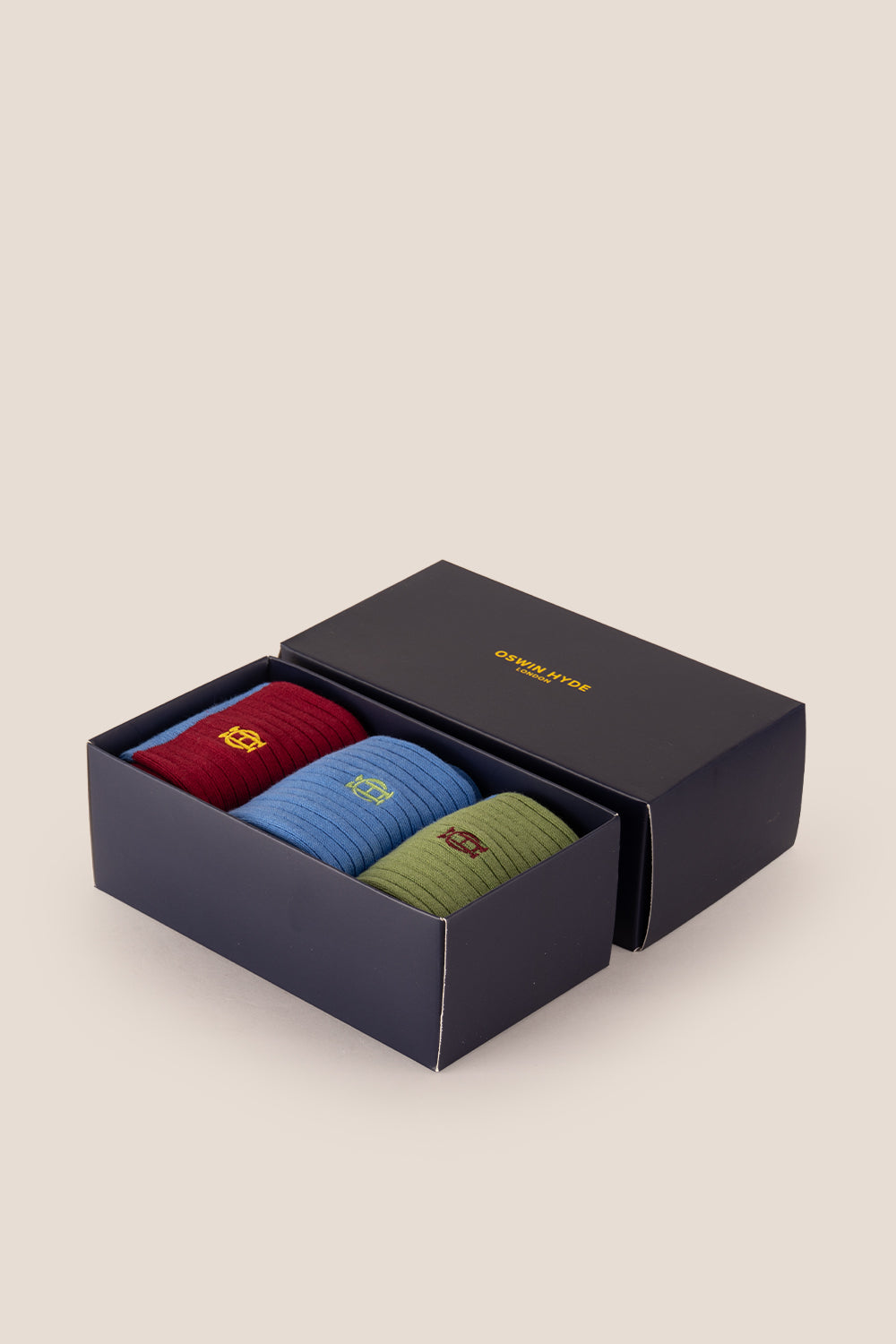 Oswin Hyde Grange three pairs of luxurious socks for men, offering comfort and elegance.