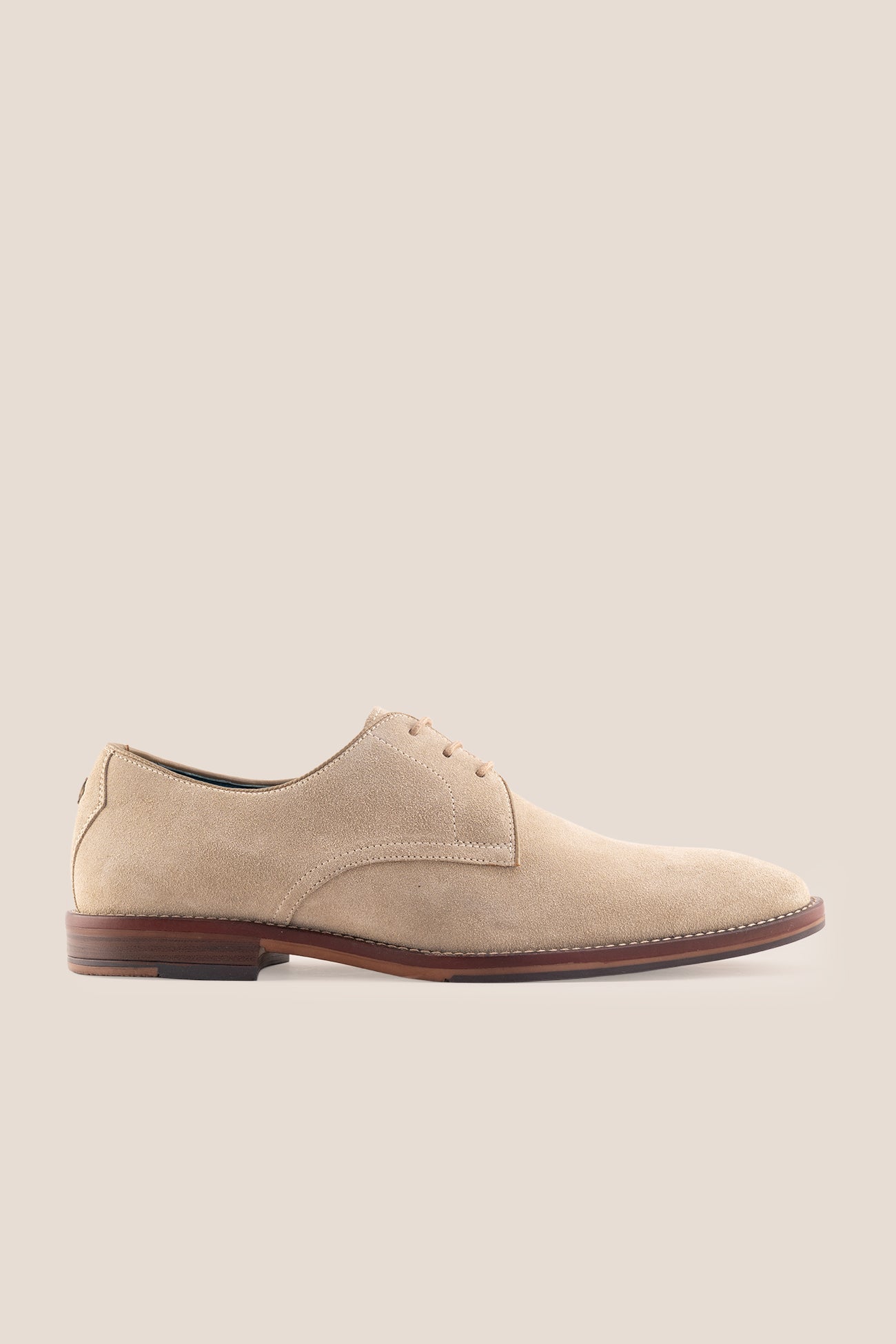 Nathan sand suede leather Derby shoes for men featuring a 3-eyelet design, breathable lining, and durable leather sole for formal and smart casual occasions.