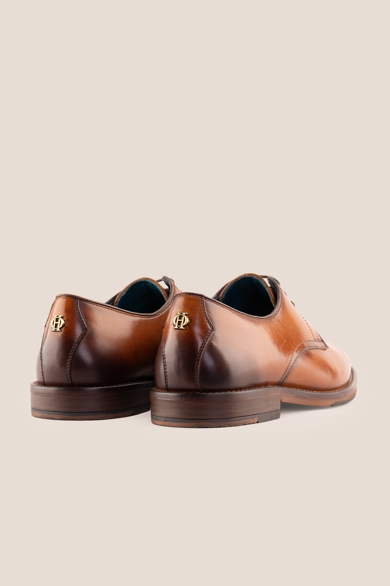 Nathan tan leather Derby shoes for men featuring a 3-eyelet design, breathable lining, and durable leather sole for formal and smart casual occasions.