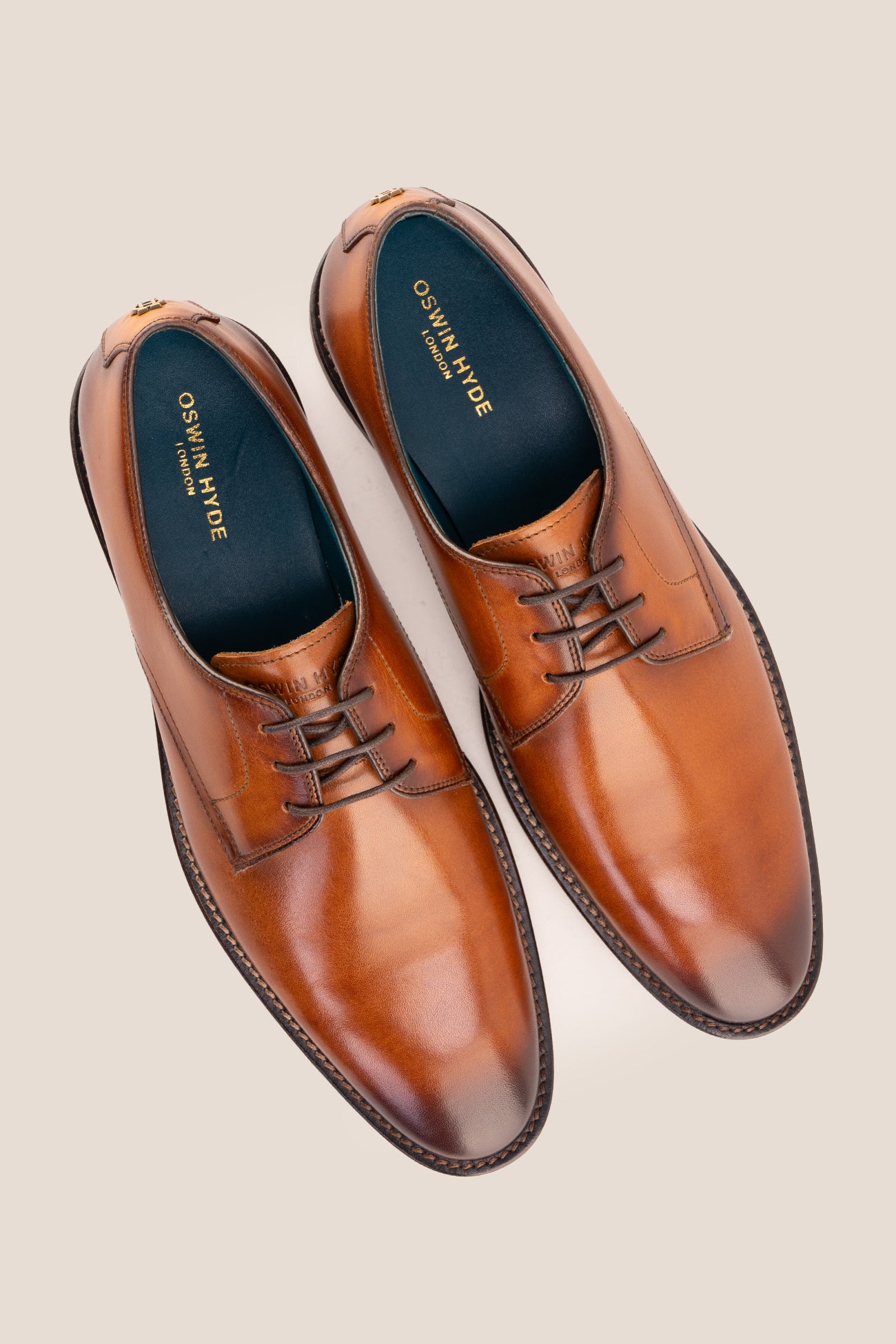Nathan tan leather Derby shoes for men featuring a 3-eyelet design, breathable lining, and durable leather sole for formal and smart casual occasions.