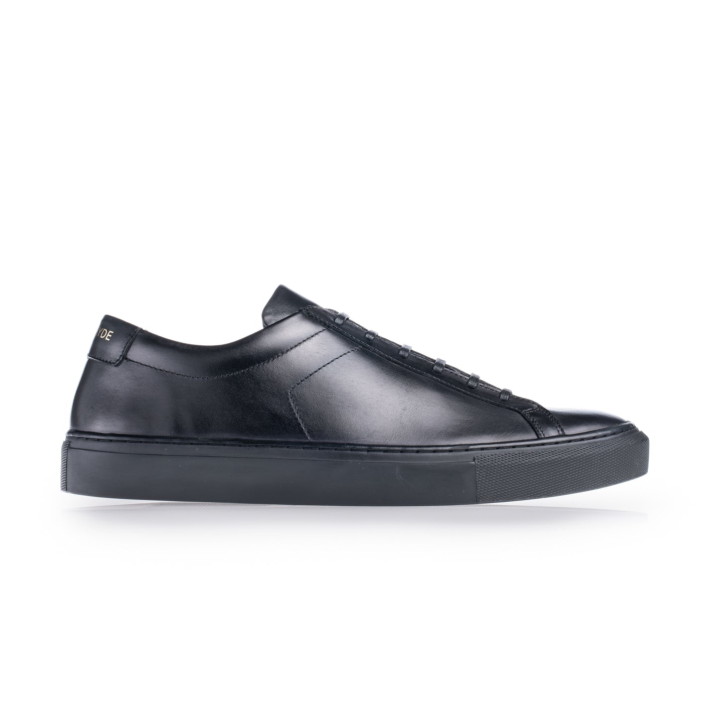 Men's black leather trainers with black sole