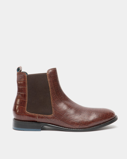 Men's brown croc leather Chelsea boot