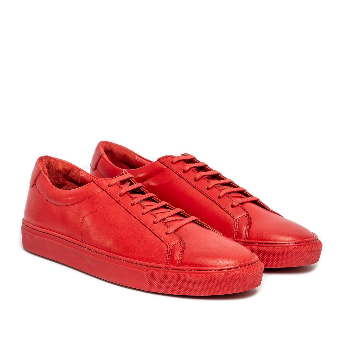 Men's red leather trainers with red sole