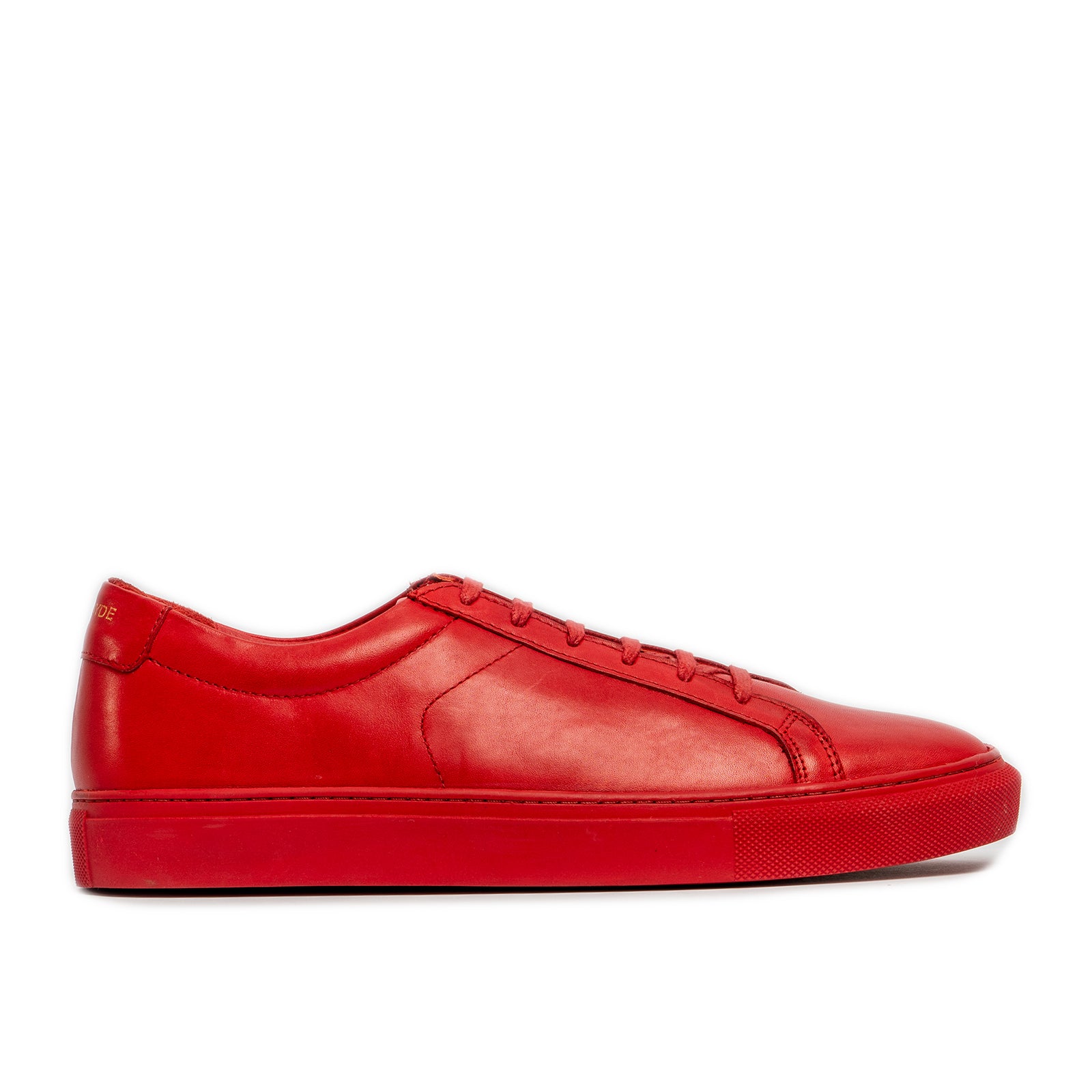 Men's red leather trainers with red sole
