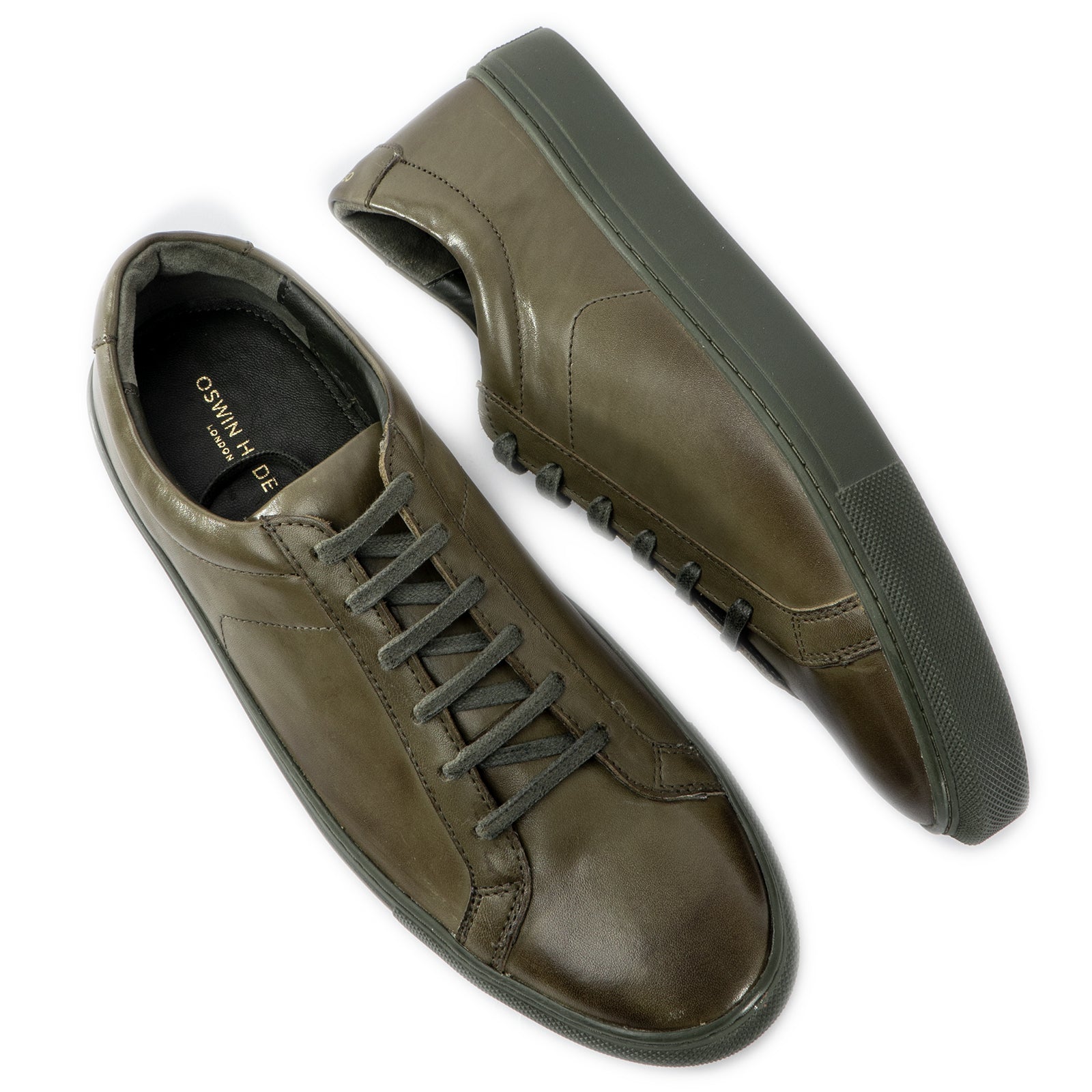 Men's green leather trainers with green sole