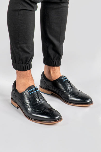 Winston Mens Black Leather Oxford Brogue shoes | Oswin Hyde